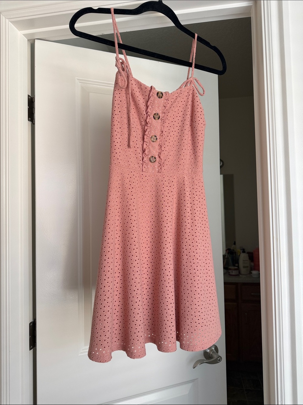 Pink Eyelet Button-Front Sundress